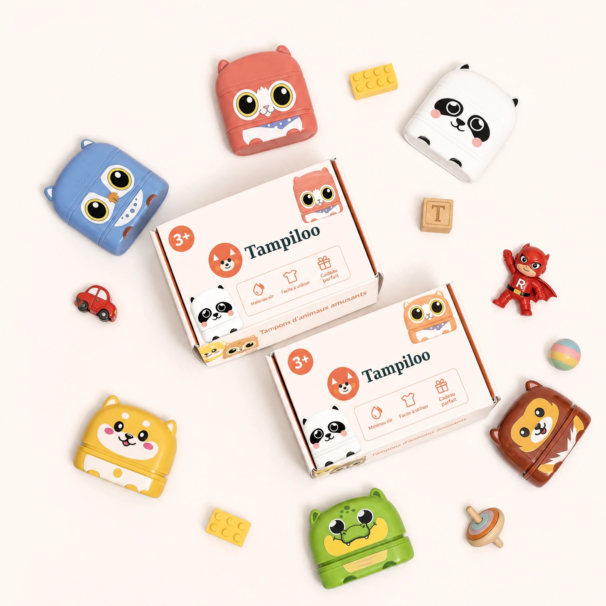 Tampon pour vêtements enfant Tampiloo avec coffret cadeau — 7 modèles animaux et jouets