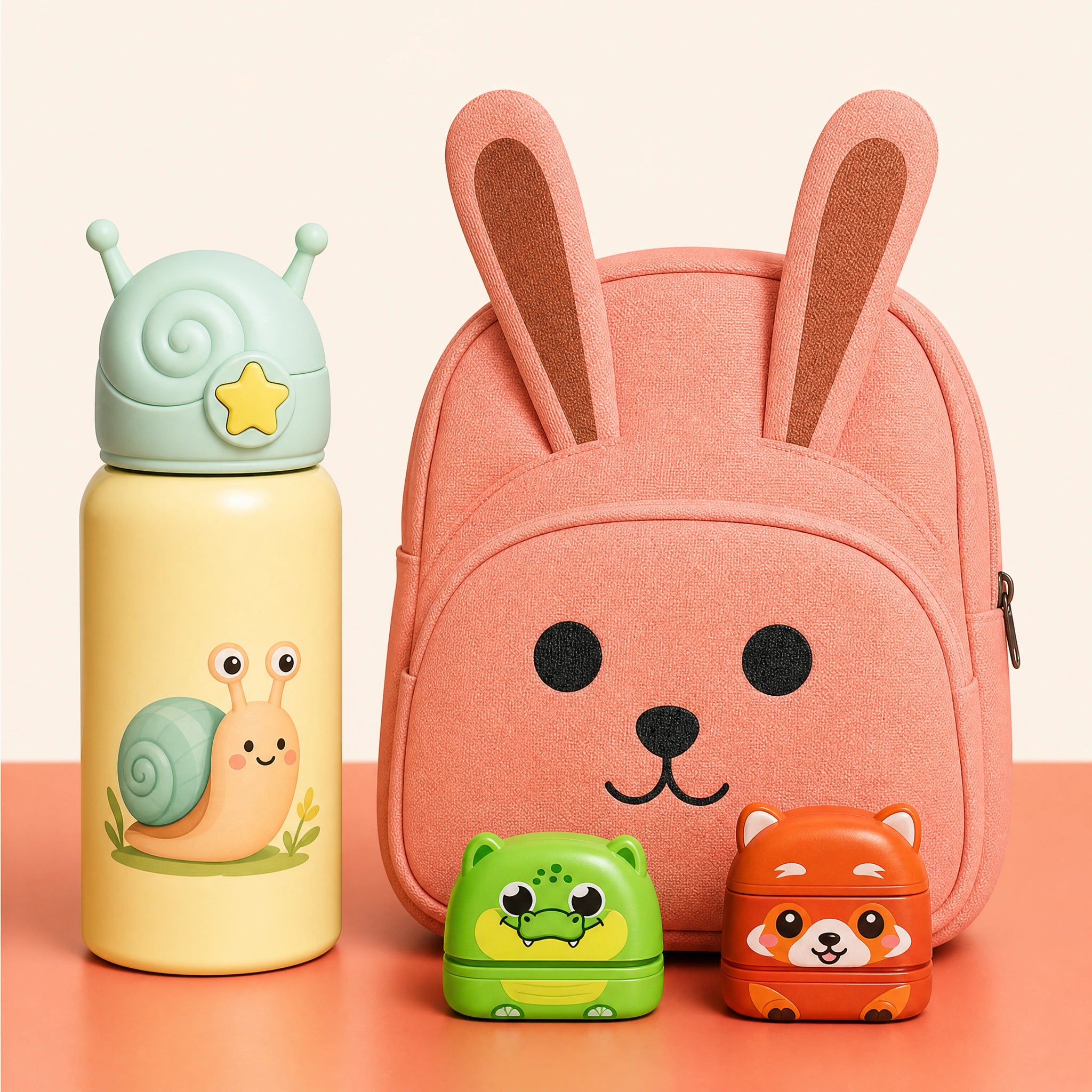Tampon pour vêtements enfant Tampiloo avec accessoires de rentrée scolaire — gourde et sac à dos